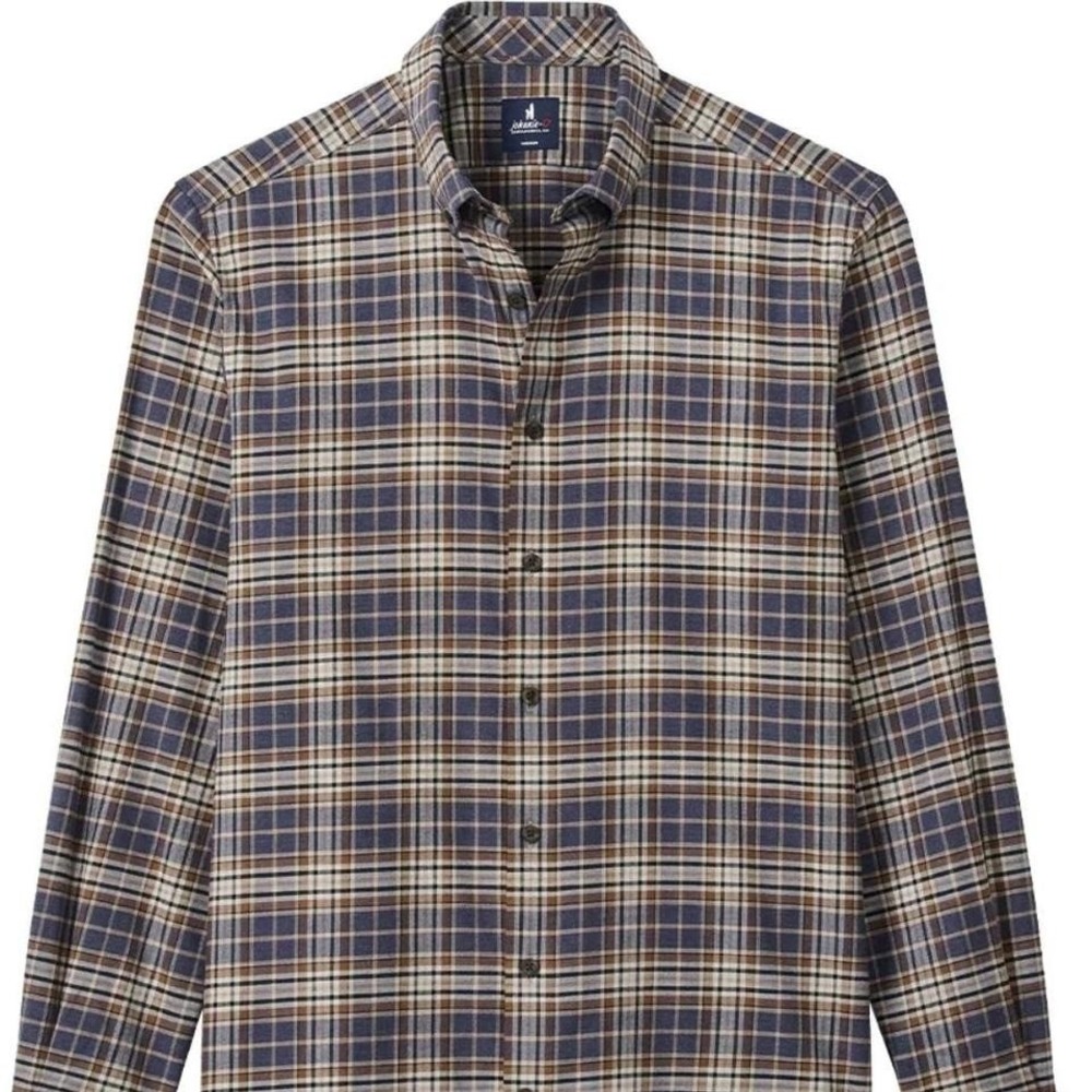 Johnnie -O Kamper‎ plaid cotton blend button down men's shirt charcoal XL
